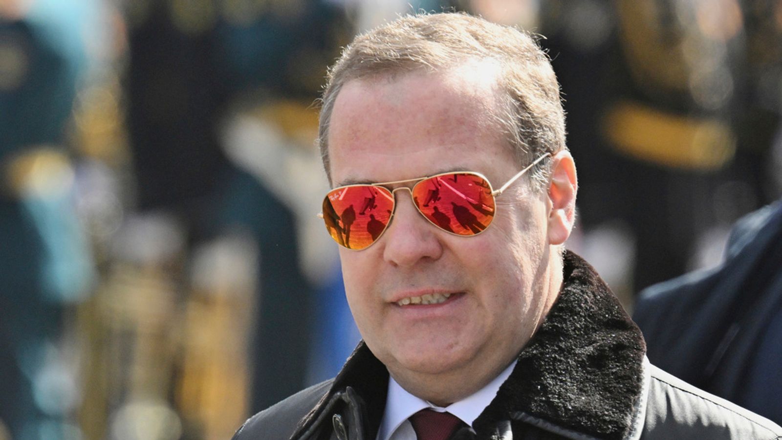 Dmitry Medvedev attends a military parade in Moscow in May. Pic: AP