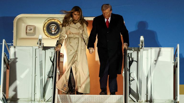 Donald and Melania Trump disembarking. Pic: Reuters