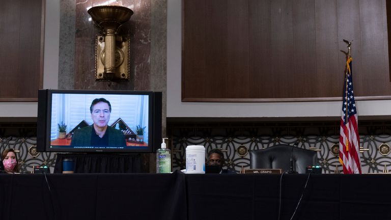 James Comey testified remotely before the Senate Judiciary Committee in September 2020. Pic: AP/Ken Cedeno/UPI                         