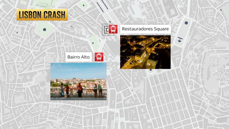 The Gloria funicular connects Lisbon's Restauradores Square to the Bairro Alto viewpoint