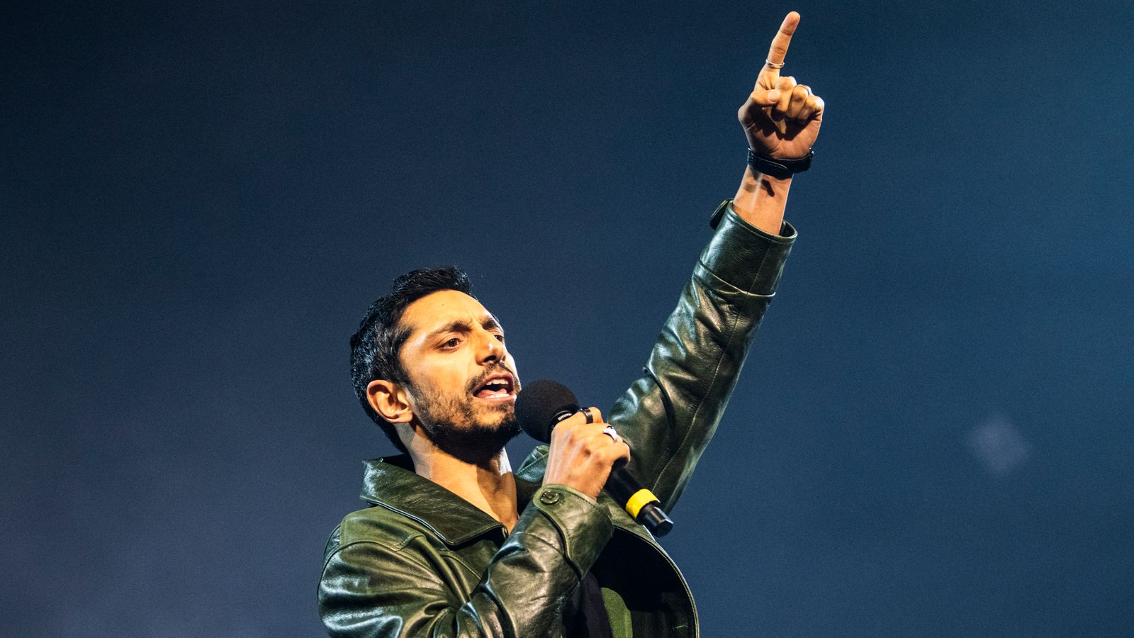 Riz Ahmed on stage at the Together For Palestine concert. Pic: Aaron Parsons Photography