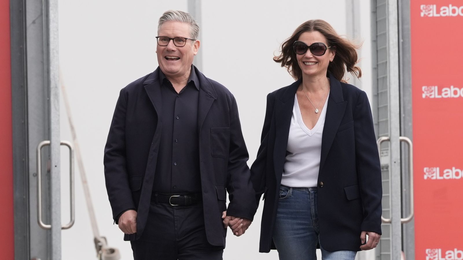 Sir Keir Starmer and Lady Victoria Starmer arriving ahead of the Labour Party Conference in Liverpool. Pic: PA