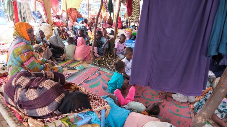 Sudanese women who fled intense fighting in Al Fashir sit at a displacement camp in Al Dabba. Pic: Reuters/El Tayeb Siddig