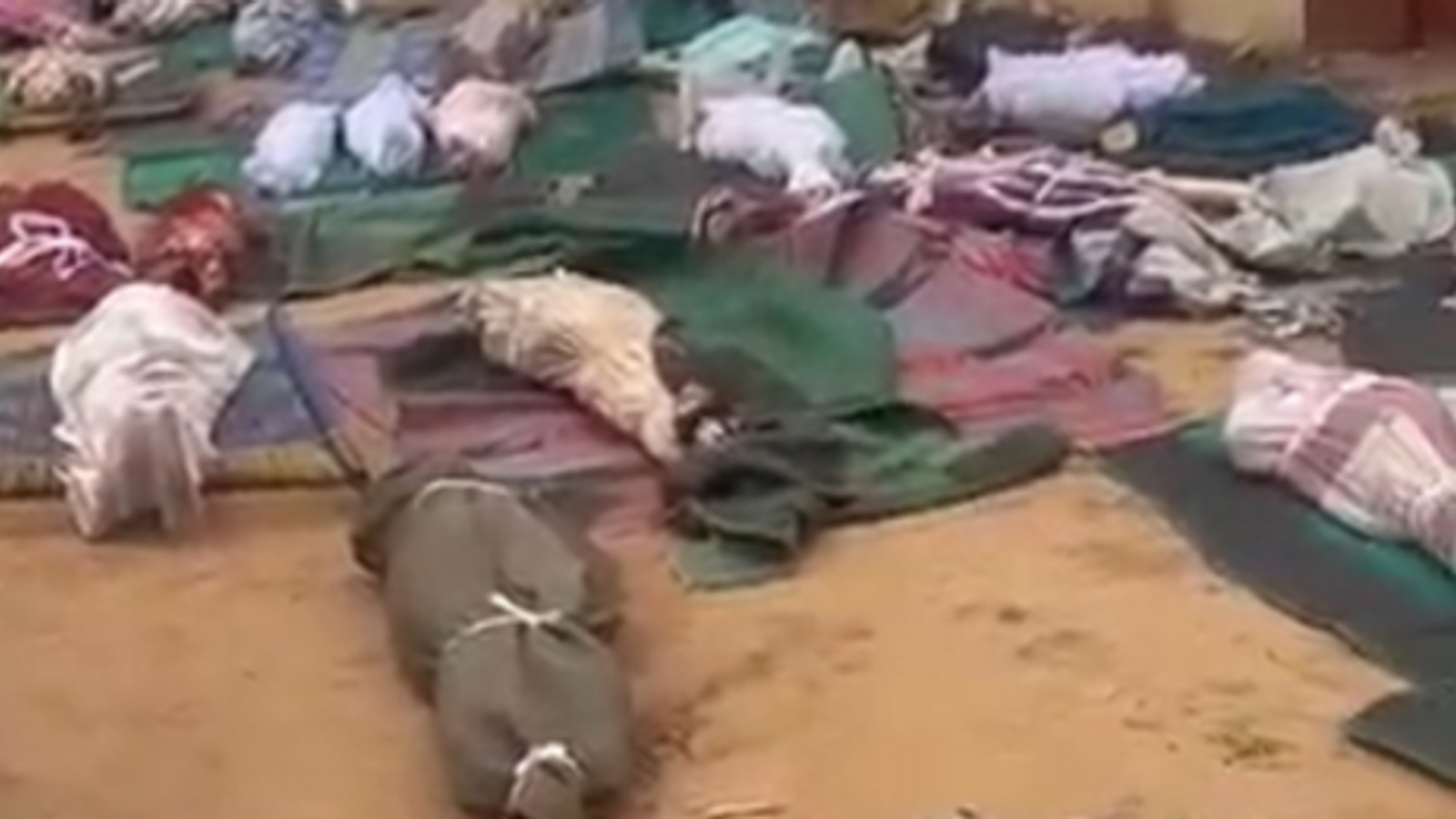 Body bags in the North Darfur city of Al Fasher after an RSF attack on a mosque.