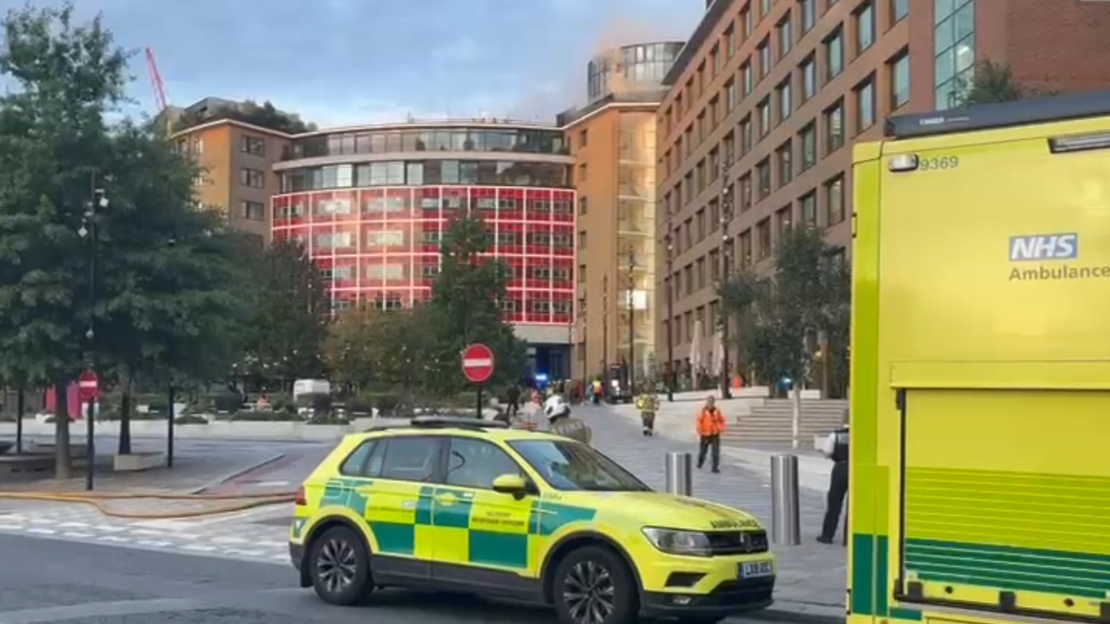 Smoke seen on the top of the Television Centre in White City, London