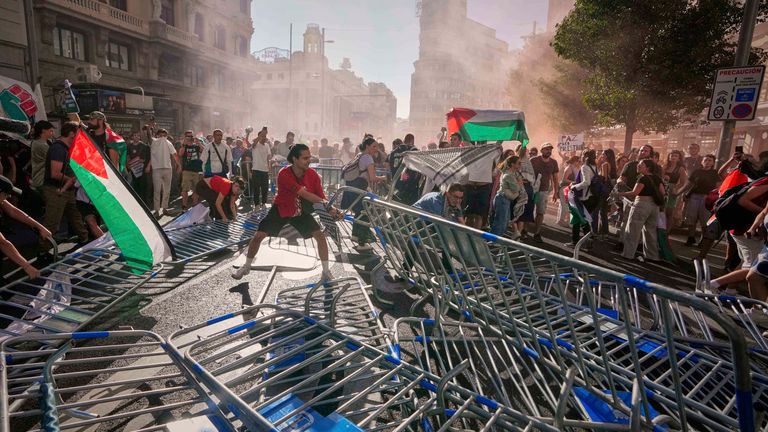 Protesters block the road. Pic: AP