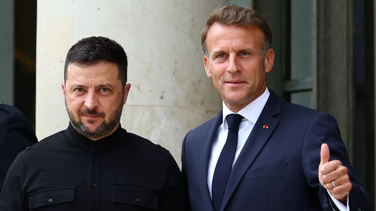 Volodymyr Zelenskyy, left, and Emmanuel Macron in Paris for Thursday's coalition of the willing meeting. Pic: Reuters