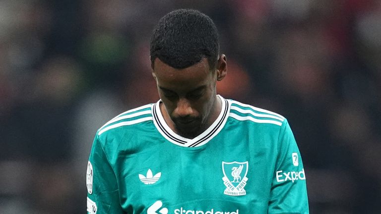Liverpool's Alexander Isak looks frustrated during the UEFA Champions League game at Galatasaray