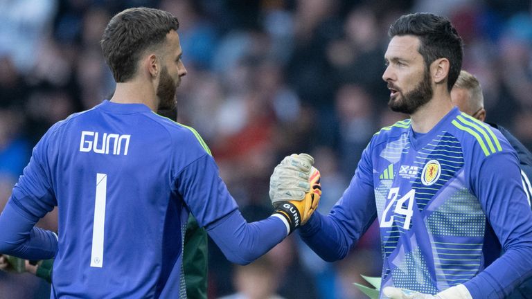 Angus Gunn (L) is currently Scotland No. 1 but now faces competition from the likes of Craig Gordon