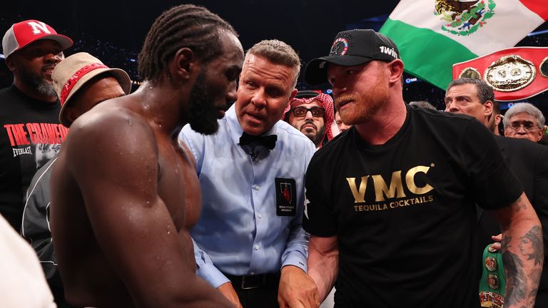 Terence Crawford shakes hands with Saul 'Canelo' Alvarez after their fight in Las Vegas on 14 September, 2025