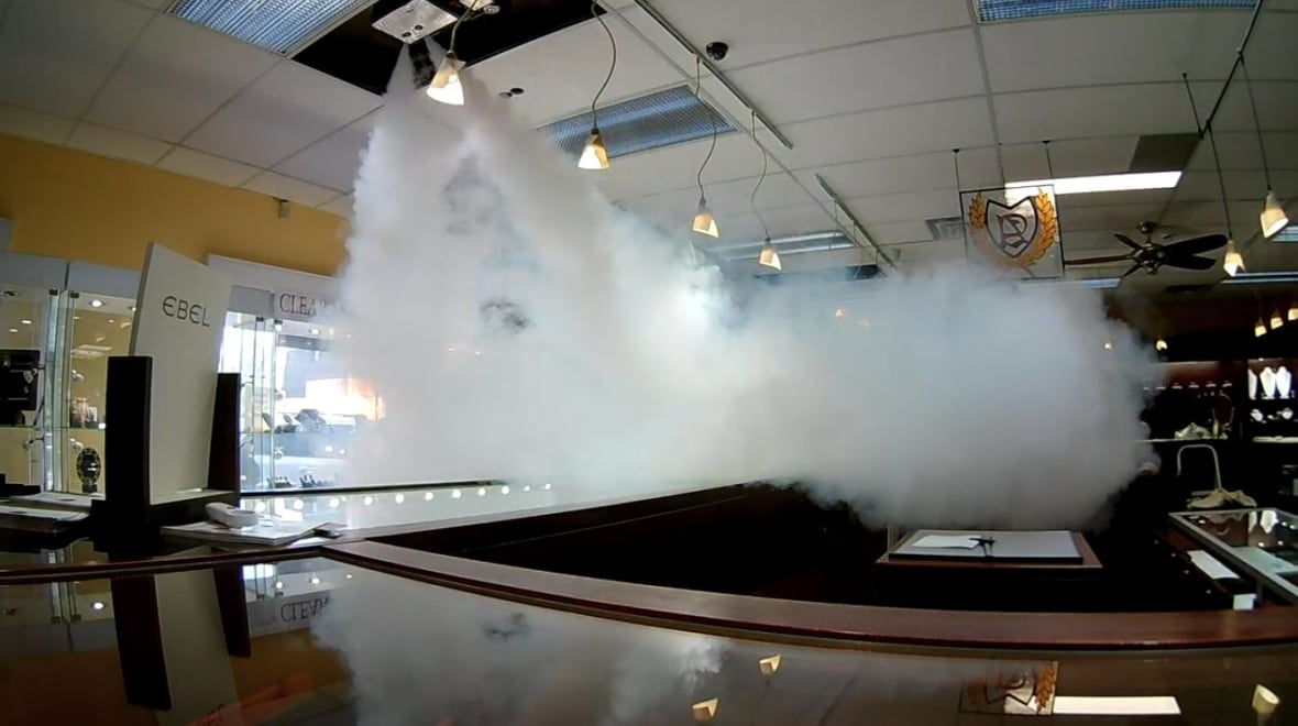 store filled with smoke