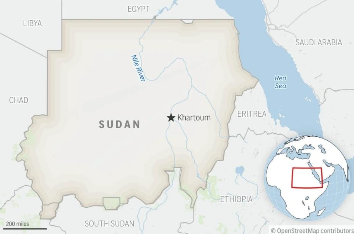 A map of Sudan, with the Khartoum capital starred.