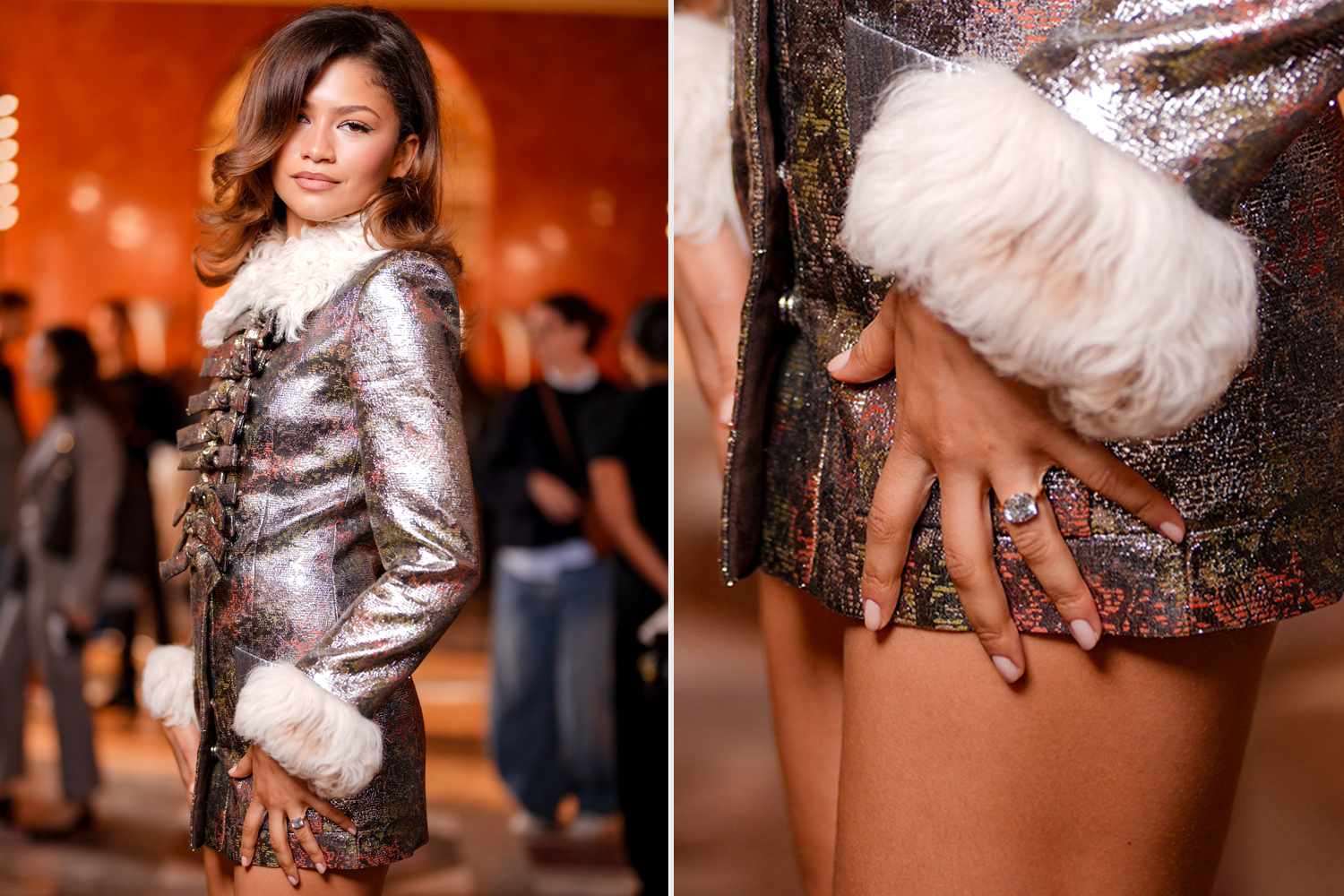 Zendaya Matches Dazzling Engagement Ring to Her Equally Sparkly Metallic Minidress