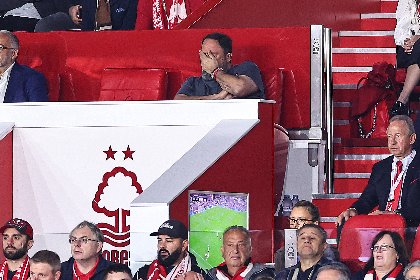 Nottingham Forest owner Evangelos Marinakis reacts at the UEFA Europa League 2025/26 League Phase MD2 match.