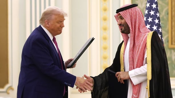 RIYADH, SAUDI ARABIA - MAY 13: U.S. President Donald J. Trump and Saudi Crown Prince Mohammed bin Salman attend a signing ceremony at the Saudi Royal Court on May 13, 2025, in Riyadh, Saudi Arabia. Trump begins a multi-nation tour of the Gulf region focused on expanding economic ties and reinforcing