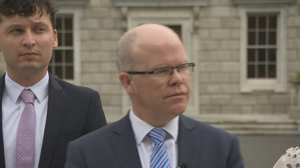 Aontú leader Peadar Tóibín speaking on the plinth.