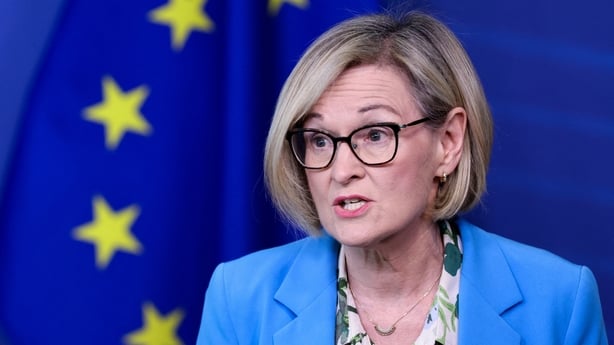 Mairead McGuinness speaks during a press conference at the EU headquarters in Brussels on 27 June 2023