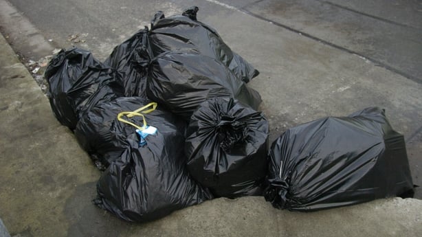 Untagged rubbish bags on a street in Dublin South inner city.