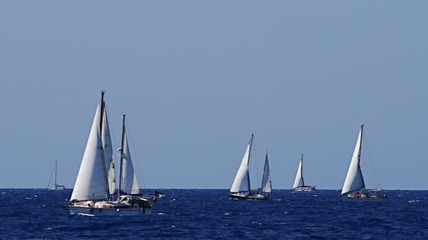 Ship part of the Flotilla bringing aid to Gaza sailing at sea