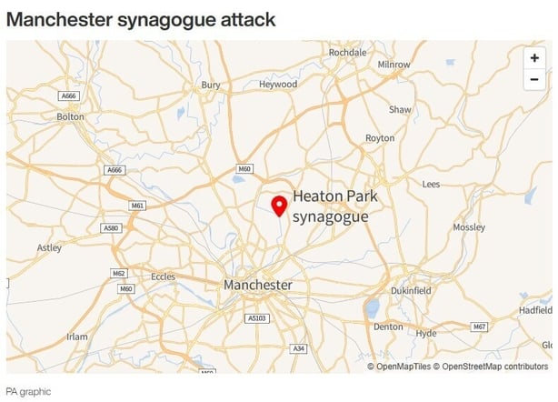 A map shows the location in Manchester of a stabbing incident