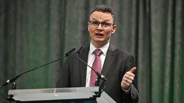 27 February 2025; Minister for Arts, Media, Communications, Culture and Sport, Patrick O'Donovan TD addresses attendees during a Sport Ireland Core Grant Investment announcement for 2025 for Local Sports Partnerships, National Governing Bodies and other funded bodies at the National Indoor Arena on 