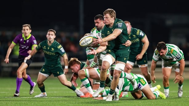 27 September 2025; Cian Prendergast of Connacht during the United Rugby Championship match between Connacht and Benetton Treviso at Dexcom Stadium in Galway. Photo by Thomas Flinkow/Sportsfile