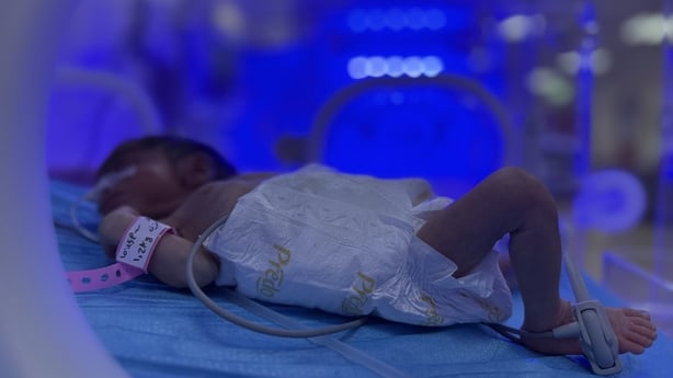 A baby is seen in an incubator at Al-Aqsa Martyrs Hospital in Deir al-Balah, gaza