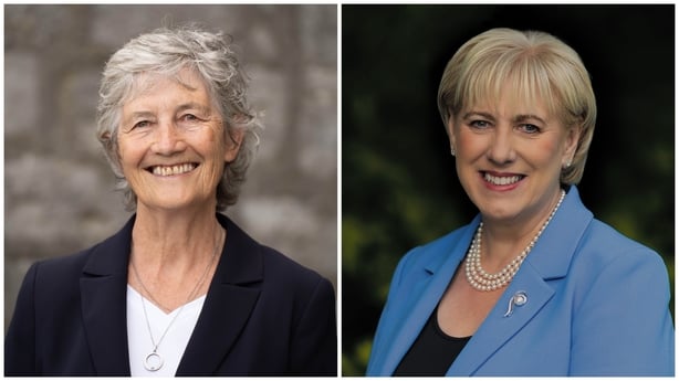 Composite image showing Irish presidential candidates Catherine Connolly and Heather Humphreys