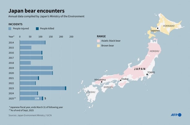 Infographic chart showing bear attacks in Japan since 2014