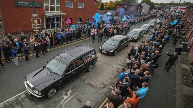  The funeral cortege of Ricky Hatton passes his boxing gym in his hometown of Hyde on October 10, 2025 in Manchester, England. Ricky Hatton was a professional boxer who competed as a light-welterweight and welterweight between 1997 and 2012. He was found dead at his home aged 46 on September 14. 