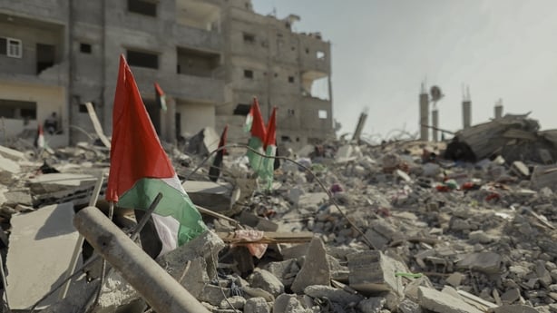 A view of destroyed buildings in the Sheikh Radwan area of Gaza City