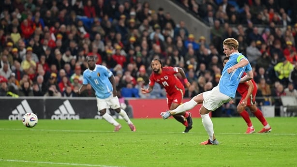 CARDIFF, WALES - OCTOBER 13: Kevin De Bruyne of Belgium scores his team's third goal from the penalty spot during the Group J FIFA World Cup 2026 qualifier match between Wales and Belgium at Cardiff City Stadium on October 13, 2025 in Cardiff, Wales. (Photo by Dan Mullan/Getty Images)