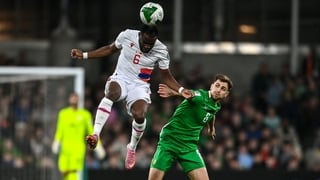 UgochukwuIwu Iwu of Armenia in action against Jayson Molumby of Republic of Ireland during the FIFA World Cup 2026 Group F qualifying match between Republic of Ireland and Armenia at the Aviva Stadium in Dublin. Photo by David Fitzgerald/Sportsfile