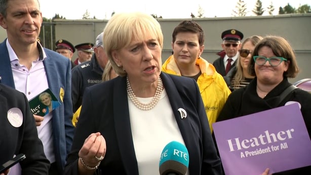 Presidential candidate Heather Humphreys speaks to RTÉ as she campaigns in Athlone