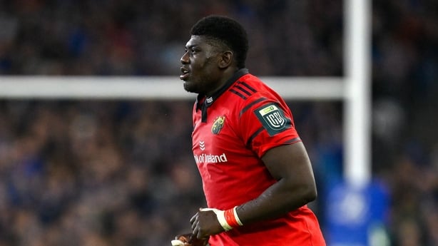 18 October 2025; Edwin Edogbo of Munster during the United Rugby Championship match between Leinster and Munster at Croke Park in Dublin. Photo by Brendan Moran/Sportsfile