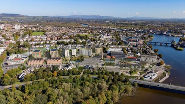 A mock up aerial view of a proposed development at the Cleeves factory site in Limerick city