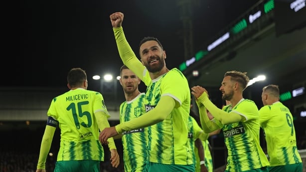 LONDON, ENGLAND - OCTOBER 23: Riad Bajić of AEK Larnaca FC during celebrates scoring the opening goal with his teamates during the UEFA Conference League 2025/26 League Phase MD2 match between Crystal Palace FC and AEK Larnaca FC at Selhurst Park on October 23, 2025 in London, England. (Photo by Ste