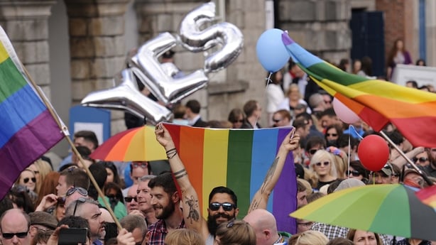 People celebrate after the result of a referendum on marriage equality
