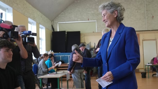 Independent candidate Catherine Connolly casting her vote in the 2025 Presidential Election