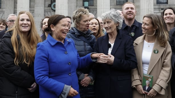 Independent presidential candidate Catherine Connolly with supporters, including Mary Lou McDonald