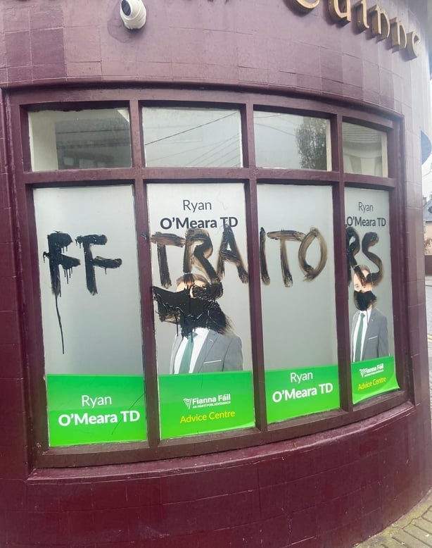 Ryan OMeara constituency office vandalism Thurles - pic Ryan OMeara