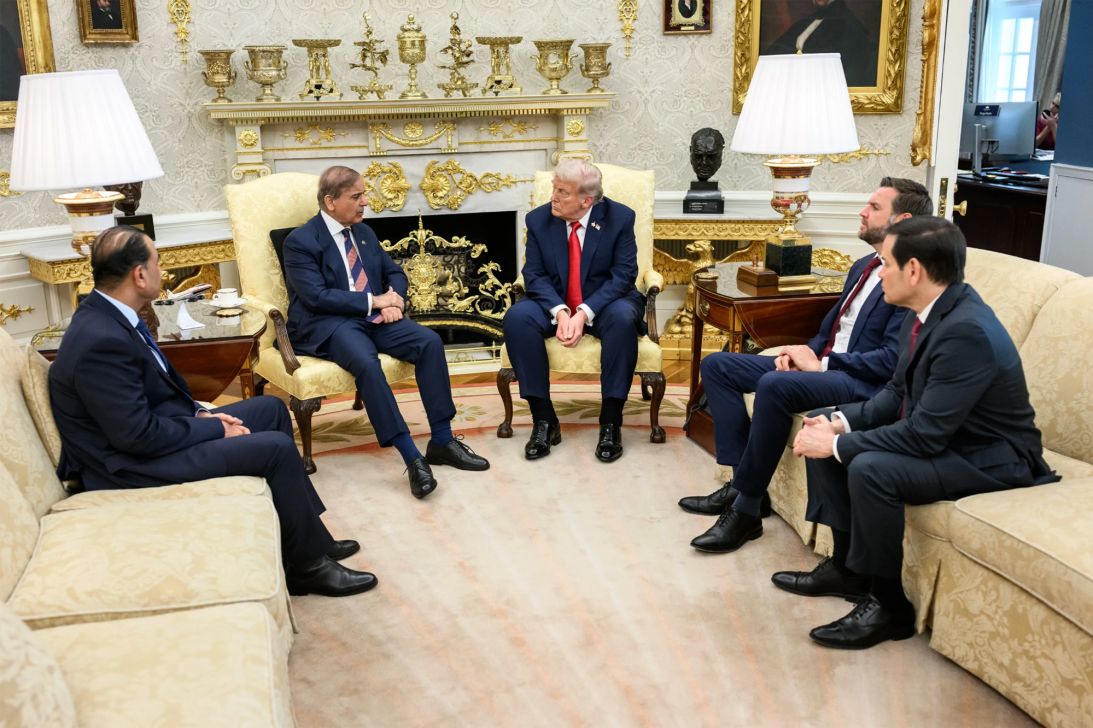 President Donald Trump meets with Prime Minister Shehbaz Sharif, Field Marshall Asim Munir of Pakistan, Vice President JD Vance and Secretary of State Marco Rubio on September 25, at the White House in Washington, DC.