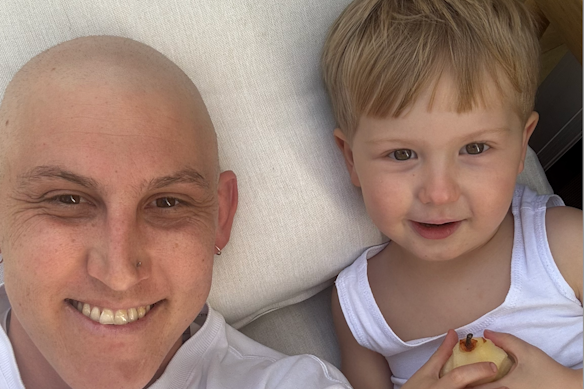 Nic Maddinson and son August.