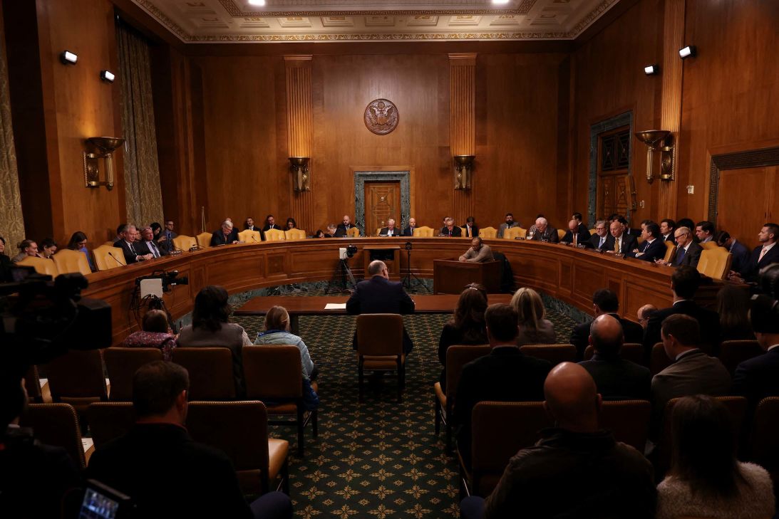Russ Vought testifies before the Senate Budget Committee, during his confirmation hearings, on January 22.