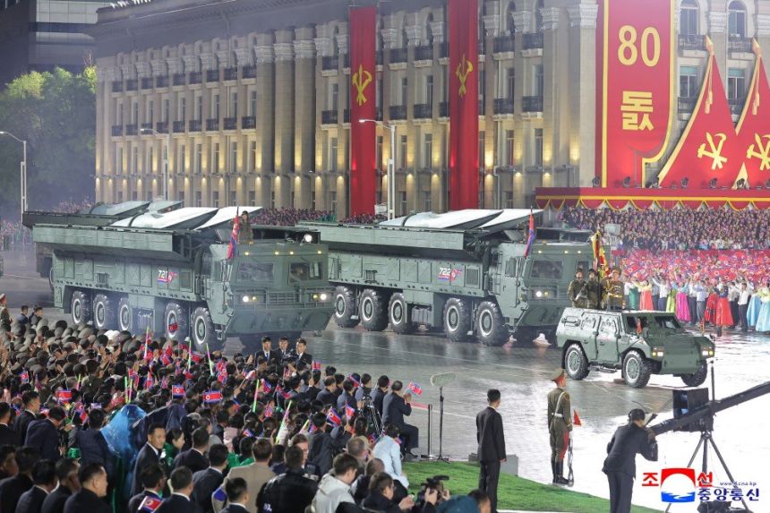 North Korea held a large military parade to mark the 80th founding anniversary of its Worker's Party of Korea on October 10, 2025. Weapons including Hwasong-11Ma hypersonic glide vehicles were displayed.