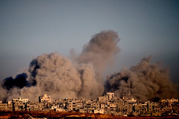 Smoke rises after an Israeli military strike in the northern Gaza Strip, seen from southern Israel on Wednesday.