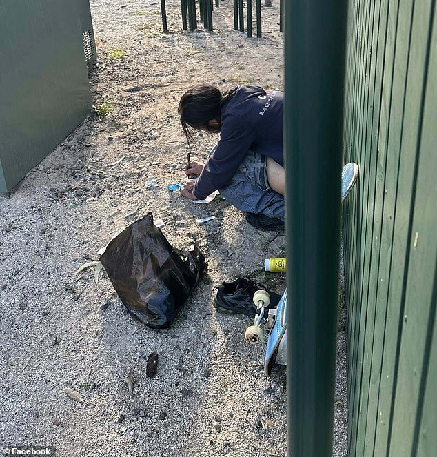 Images posted to the 'Move the Injecting Room' Facebook group include a photo of a person who seems to be defecating in public