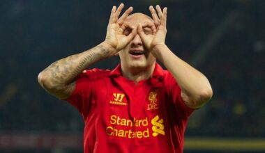 BERNE, SWITZERLAND - Thursday, September 20, 2012: Liverpool's Jonjo Shelvey celebrates scoring the fifth goal against BSC Young Boys during the UEFA Europa League Group A match at the Wankdorf Stadion. (Pic by David Rawcliffe/Propaganda)