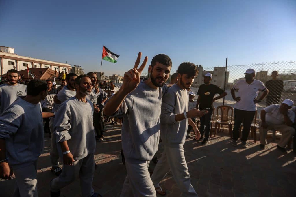 Palestinians released by Israel under the first phase of the ceasefire agreement arrive at Nasser Hospital in Khan Younis for medical check-ups, October 13, 2025. (Photo: Omar Ashtawy/APA Images)