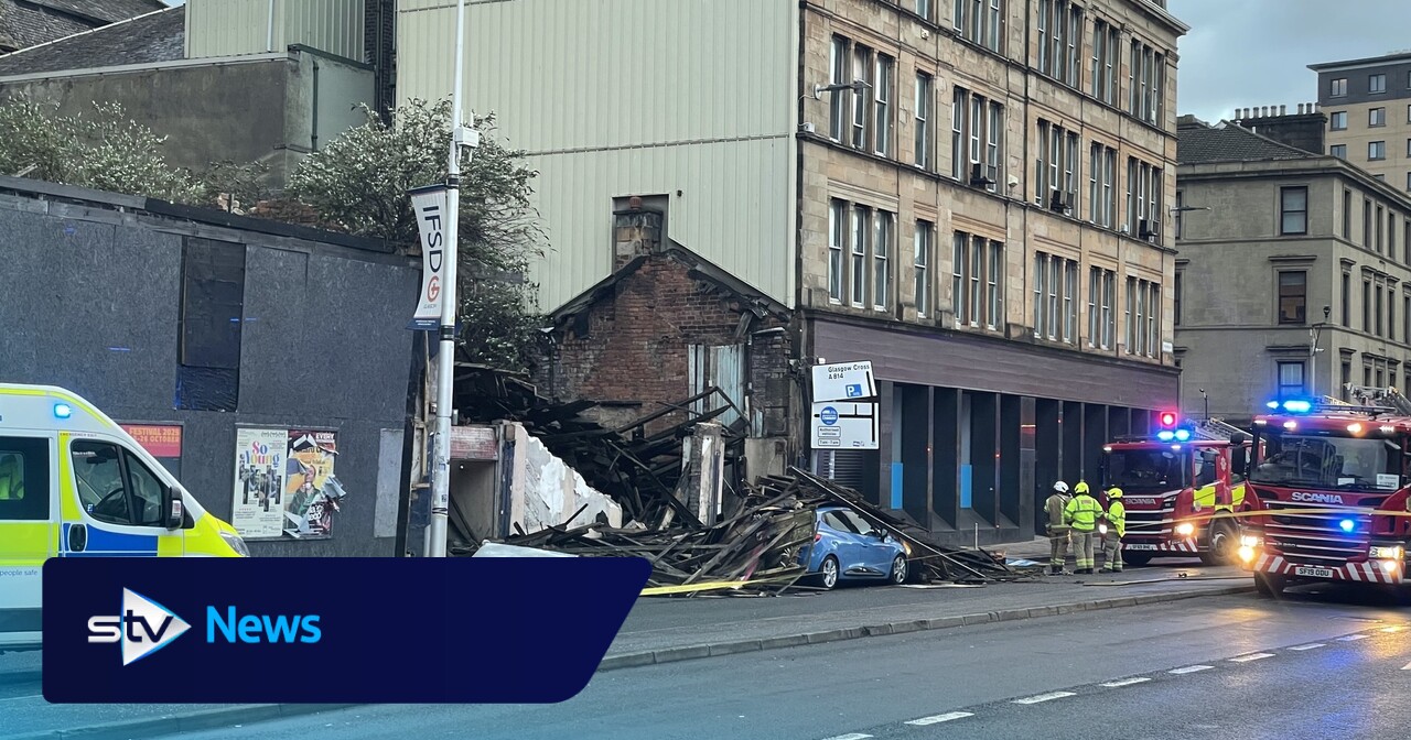 Building collapses and crushes car in Glasgow as Storm Amy batters Scotland